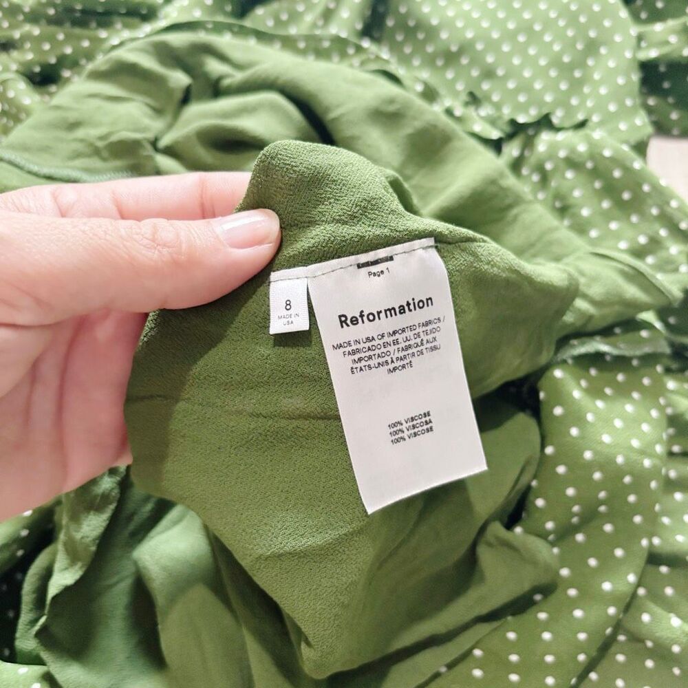 Reformation Doutzen Green Polka Dot Dress Size 8 - Picture 5 of 5
